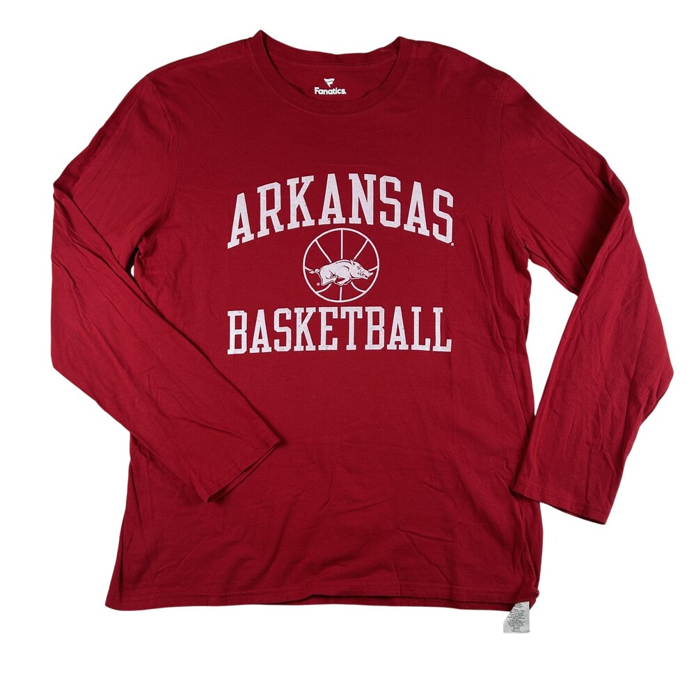 Arkansas Razorbacks Shirt Mens Large Red NCAA Basketball Fanatics Long Sleeve